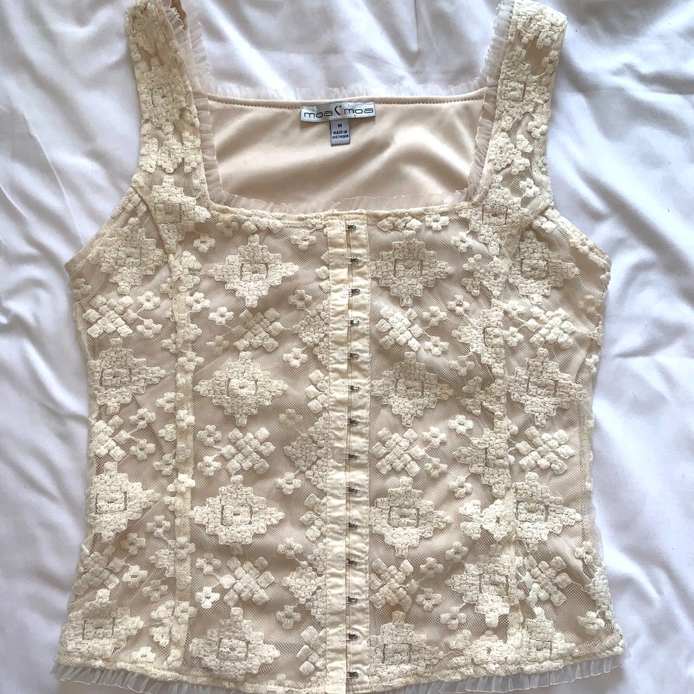 Cream corset top bustier vintage square neck
